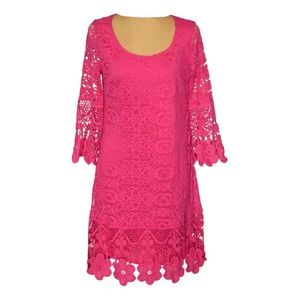 Alfani Popcorn Pink Bell-Sleeve Crochet Shift Dress Large